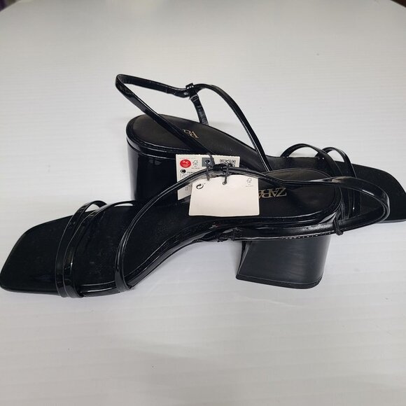 ZARA FAUX PATENT FINISH SANDALS WITH STRAPS  BLACK SIZE 6.5 | 2307/110 - Picture 8 of 10